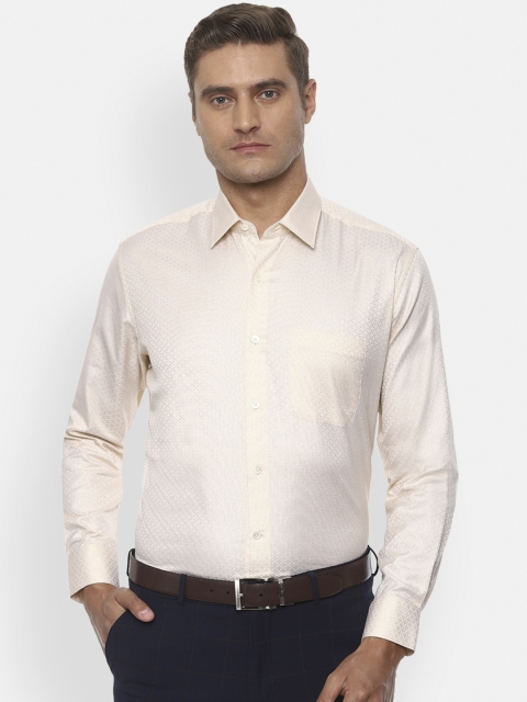 Luxure by Louis Philippe Men Beige Regular Fit Self Design Formal Cotton Shirt