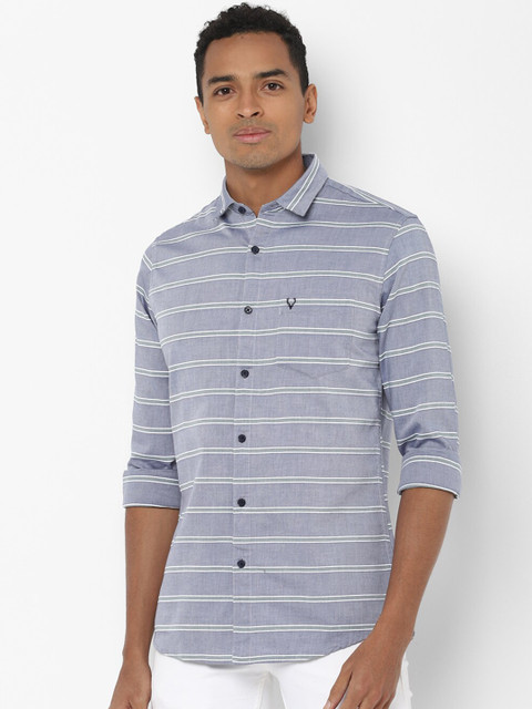 

Allen Solly Men Grey & White Slim Fit Striped Casual Shirt