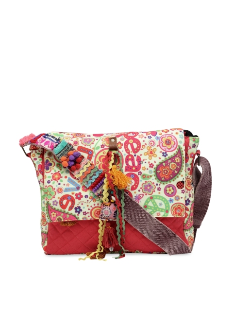 The House of Tara Red & Green Printed Sling Bag