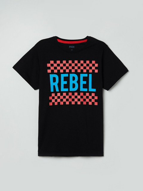 

max Boys Black Printed T-shirt