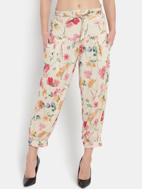 

Ayaany Women Beige & Pink Regular Fit Printed Harem Pants