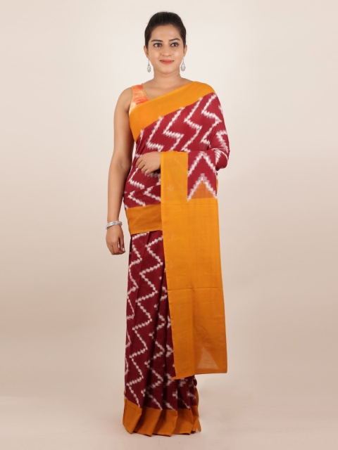 

Pothys Maroon Pure Cotton Printed Sambalpuri Saree