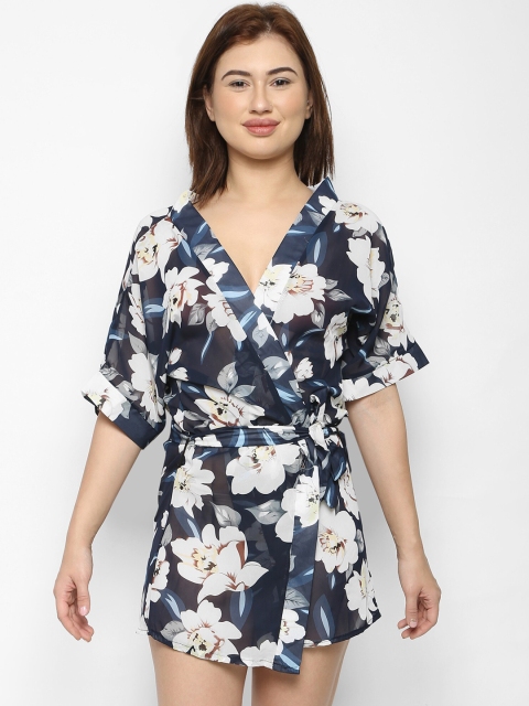 Ms.Lingies Women Blue & White Printed Robe With G-String Briefs
