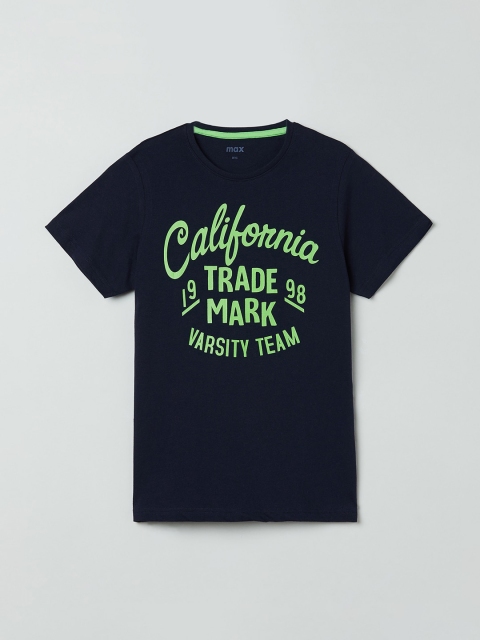 

max Boys Blue Printed Round Neck T-shirt