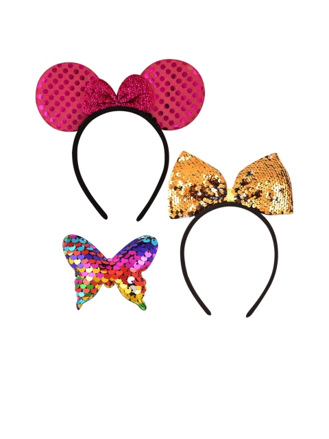 

Wish Karo Girls Pink & Gold-Toned Set of 3 Embellished Hairband