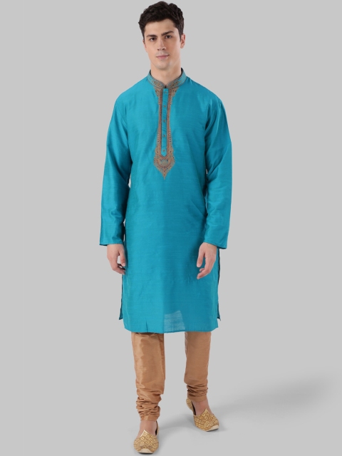 

Ethnix By Raymond Men Blue Yoke Design Thread Work Indigo Kurta
