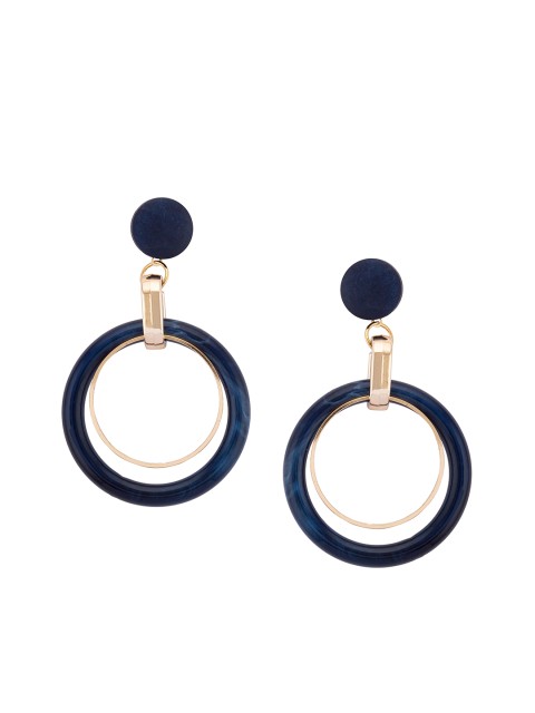 

Globus Navy Blue & Gold-Toned Circular Drop Earrings