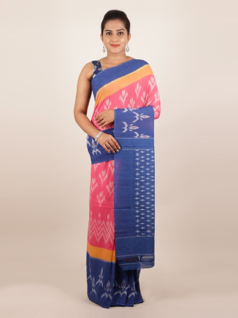 

Pothys Pink & Navy Blue Pure Cotton Printed Sambalpuri Saree