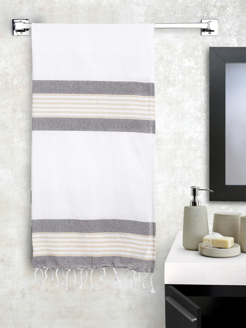 

HOSTA HOMES White & Grey Striped 400 GSM Bath Towel