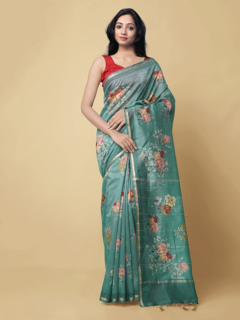 

Unnati Silks Green Silk Cotton Printed Chanderi Saree