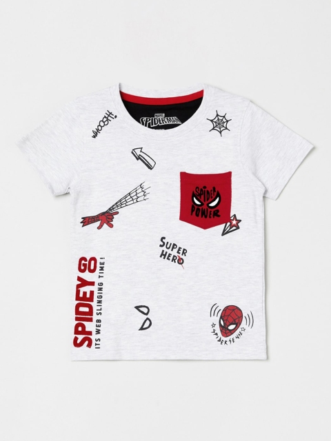 

max Boys Grey Spiderman Printed Round Neck Cotton T-shirt