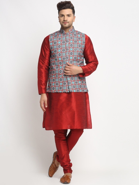 

Benstoke Men Maroon Solid Kurta with Pyjamas & Nehru Jacket