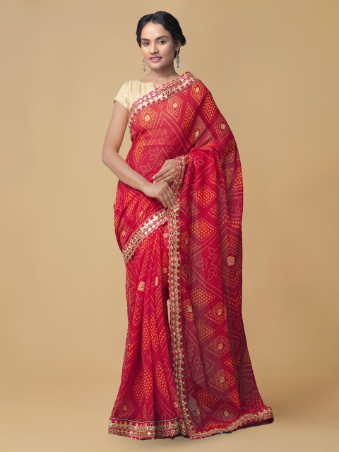 

Unnati Silks Red & Orange Pure Chiffon Printed Bandhani Saree