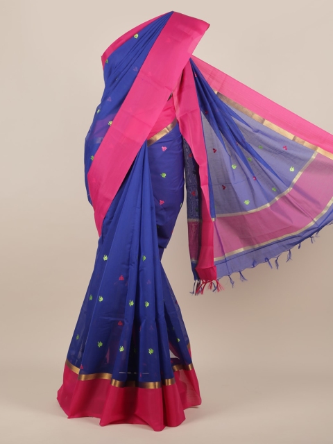 

Pothys Blue & Pink Silk Cotton Embroidered Saree With Tasseled Pallu