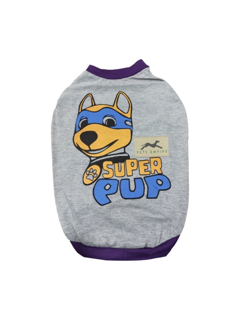 

PETS EMPIRE Grey & Blue Super Pup Summer Dog T-Shirt