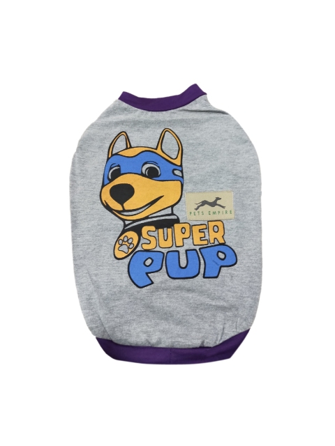 

PETS EMPIRE Grey & Blue Super Pup Printed Summer Dog T-Shirt