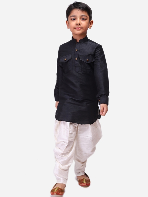 

NAMASKAR Boys Black Solid Kurta with Dhoti Pants