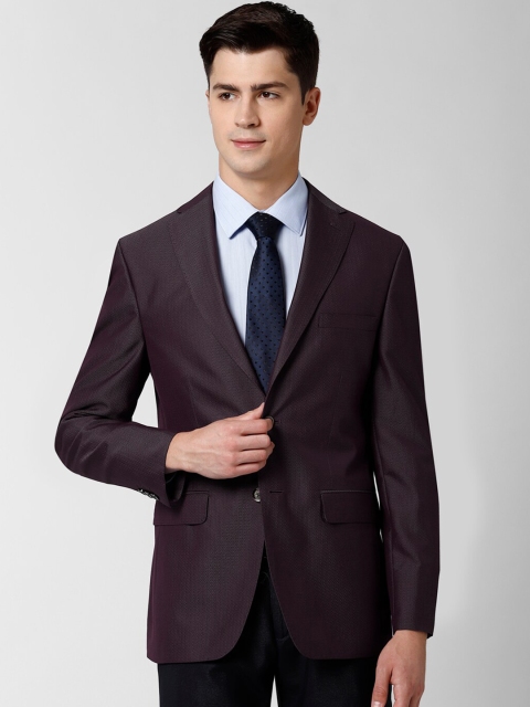 

Peter England Elite Men Maroon Self-Design Slim-Fit Single-Breasted Formal Blazer