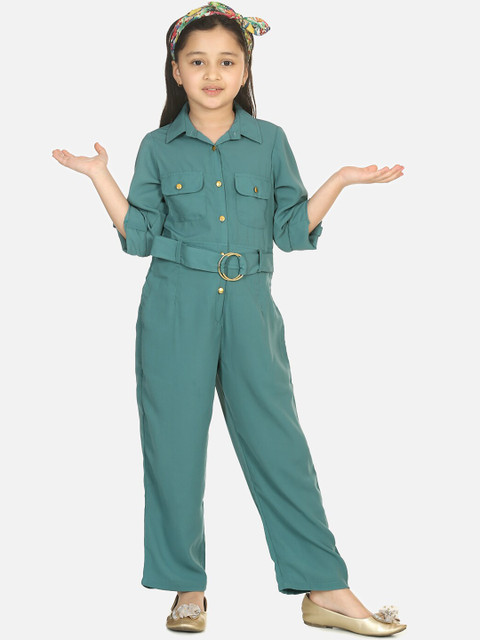 

LilPicks Girls Green Solid Jumpsuit