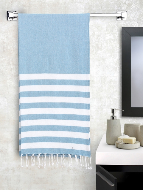 

HOSTA HOMES Unisex Blue & White Striped 400 GSM Bath Towel
