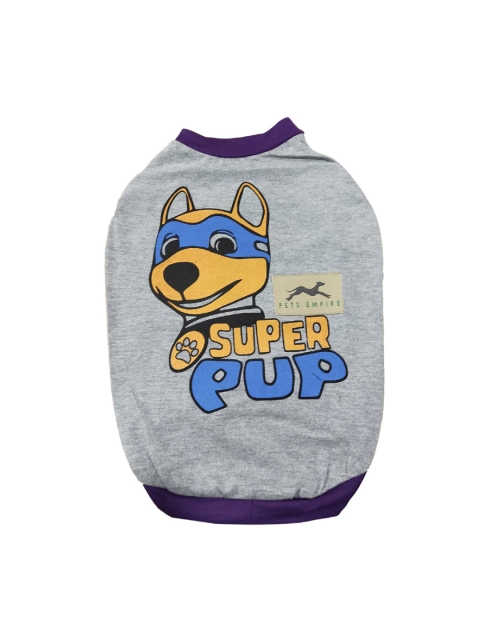 

PETS EMPIRE Grey & Yellow Super Pup Printed Dog T-Shirt