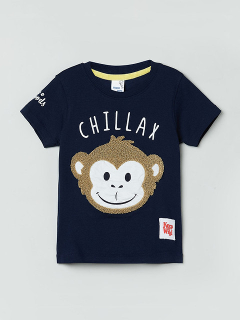 

max Boys Blue Printed Round Neck T-shirt