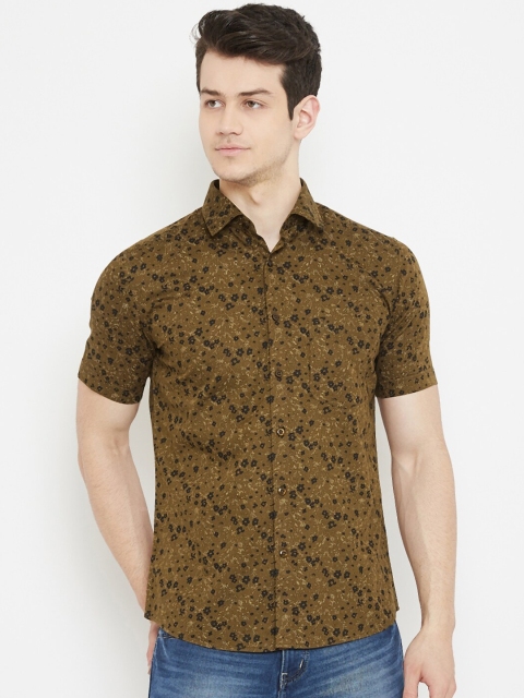 

Crimsoune Club Men Olive Green Slim Fit Printed Casual Cotton Shirt