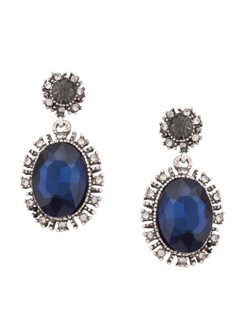 

Globus Silver-Toned & Navy Blue Contemporary Drop Earrings