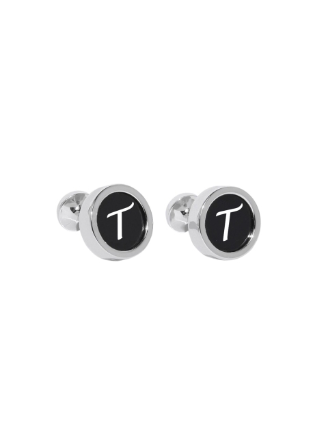 

Blacksmith Silver-Plated & Black Letter T Monogram Round Cufflinks