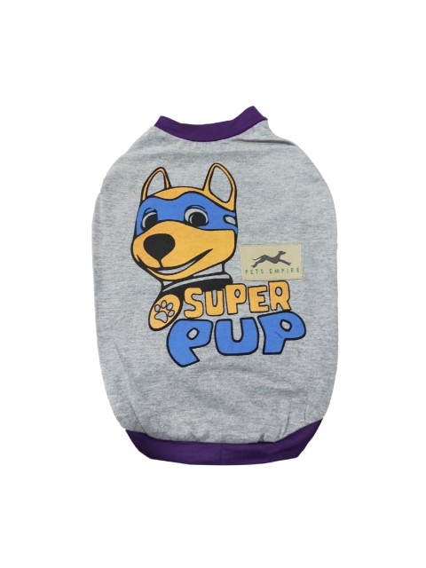 

PETS EMPIRE Grey & Blue Super Pup Printed Summer Dog T-Shirt