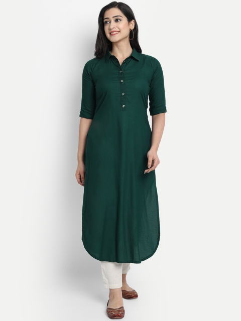 

Globon Impex Women Green Solid Liva Kurta