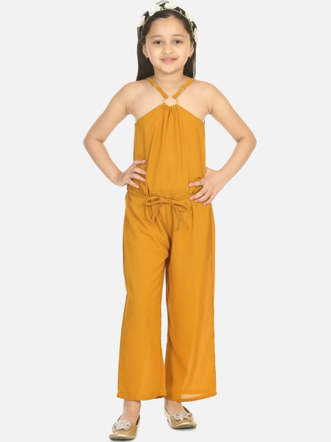 

LilPicks Girls Mustard Solid Basic Jumpsuit