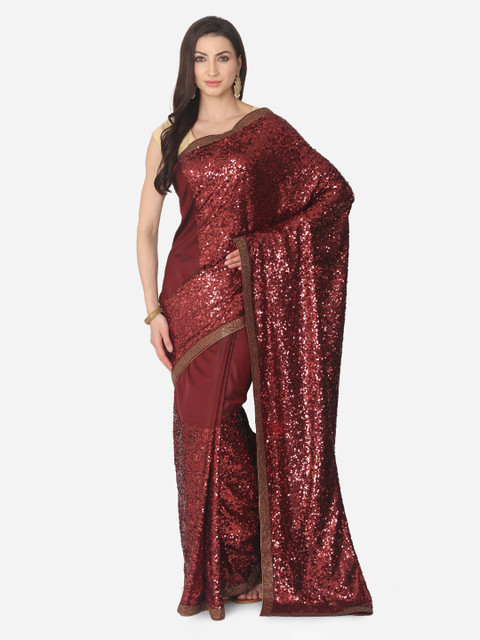

BOMBAY SELECTIONS Maroon Embellished Satin Saree