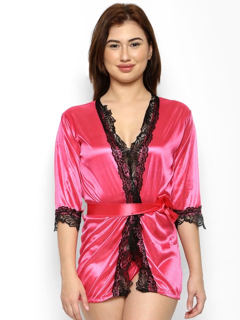 

Ms.Lingies Women Pink & Black Solid Mini Robe