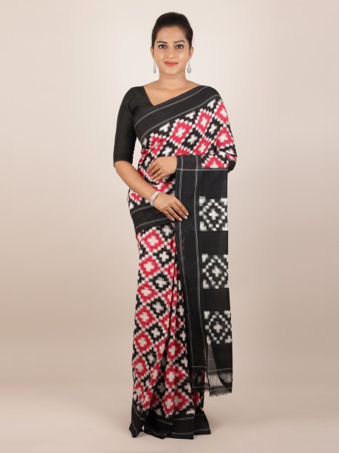 

Pothys Black & Pink Pure Cotton Printed Sambalpuri Saree