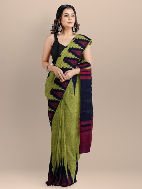 

BharatSthali Green Pure Cotton Solid Sambalpuri Saree