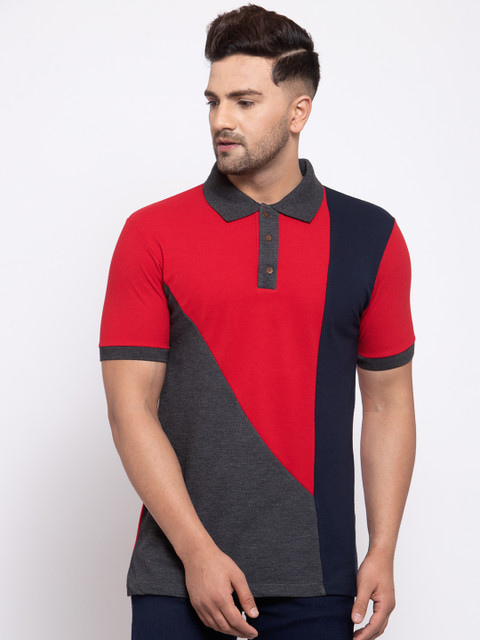 

Kalt Men Multicoloured Colourblocked Polo Collar T-shirt, Multi