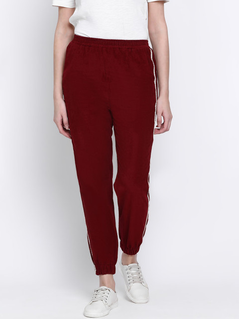 

Oxolloxo Women Maroon Regular Fit Solid Corduroy Joggers