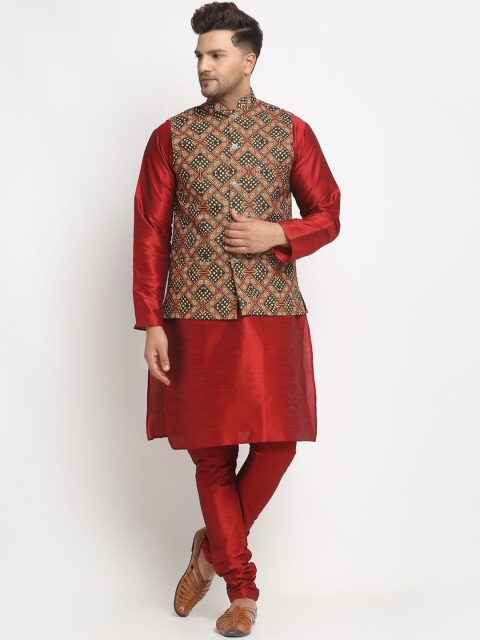

Benstoke Men Maroon Regular Dupion Silk Kurta with Pyjamas