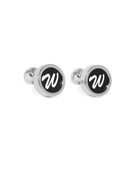 

Blacksmith Silver-Plated & Black Letter W Monogram Round Cufflinks