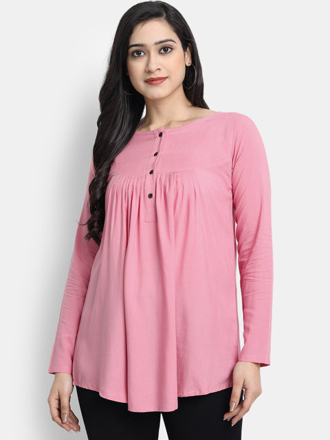 

Globon impex pink roll-up sleeves a-line top