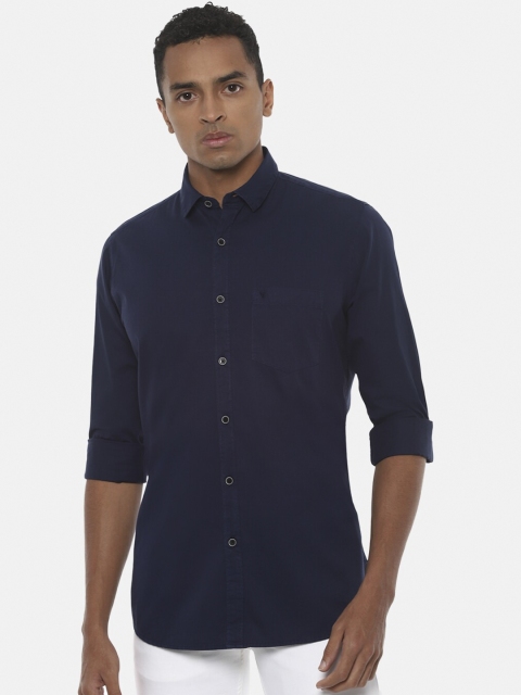 

Van Heusen Sport Men Navy Blue Slim Fit Solid Cotton Casual Shirt