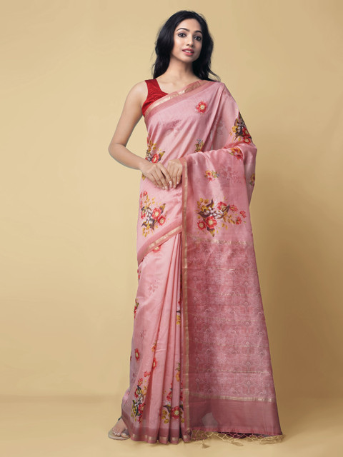 

Unnati Silks Pink Silk Cotton Printed Chanderi Saree