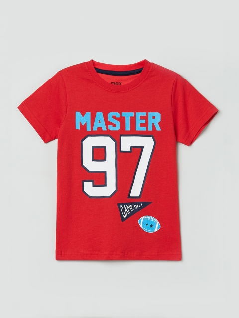 

max Boys Red Printed Round Neck T-shirt