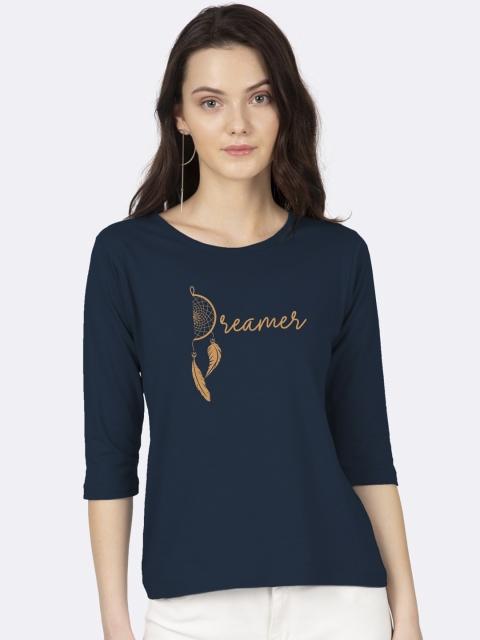 

Bewakoof Women Teal Blue Printed Round Neck T-shirt