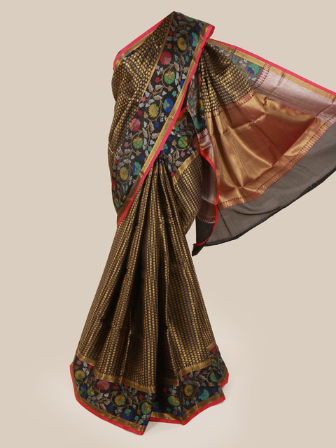 

Pothys Brown Woven Design Tanchoi Kora Art Silk Saree
