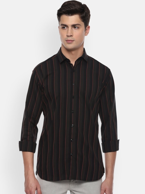 

V Dot Men Grey Slim Fit Striped Casual Shirt