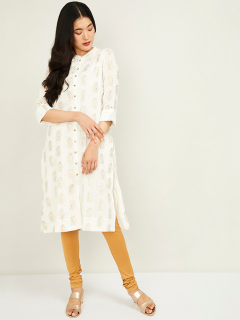 

Melange By Lifestyle Women Off White Woven Design Kurta