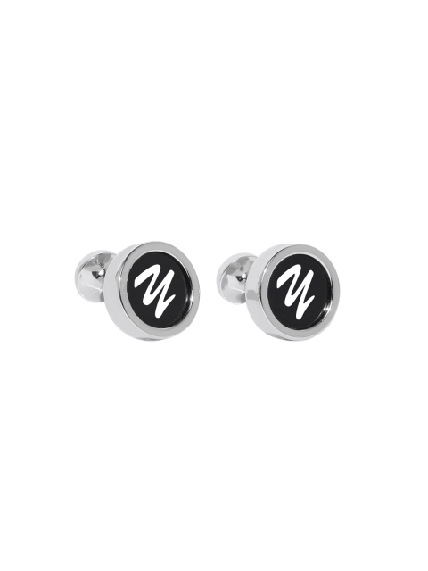 

Blacksmith Silver-Plated White & Black Round Alphabet Y Printed Cufflinks
