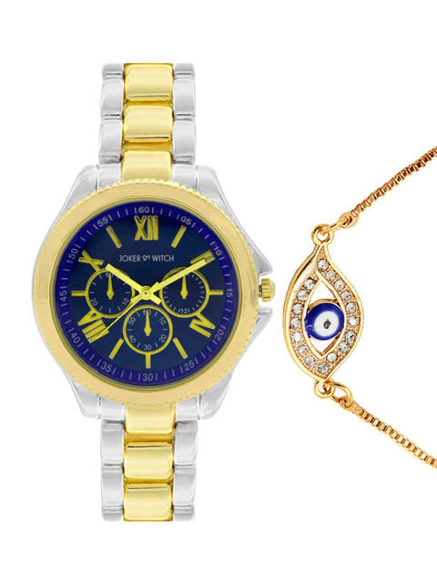 

JOKER & WITCH Women Blue & Gold-Toned Watch & Bracelet Gift Set JWBS383
